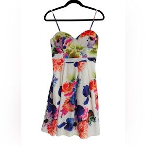 Pretty Floral Bustier Style A-Line Dress with Adjustable Straps
